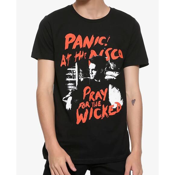 Pacific Men's XL Y2k Emo Scene Punk Panic At The Disco Black Red Band T Shirt - Picture 1 of 7